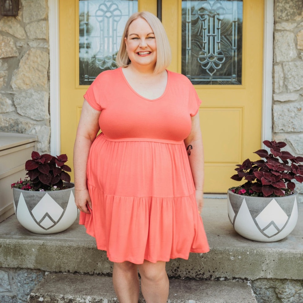 Coral Tiered T-Shirt Dress